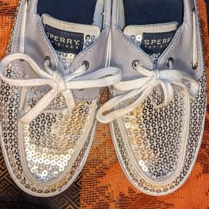 Women's silver Sperry boat shoes size 9.5M